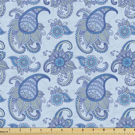 Blue Paisley Fabric By The Yard Folk Rhythmic Ethnic Style Flowers