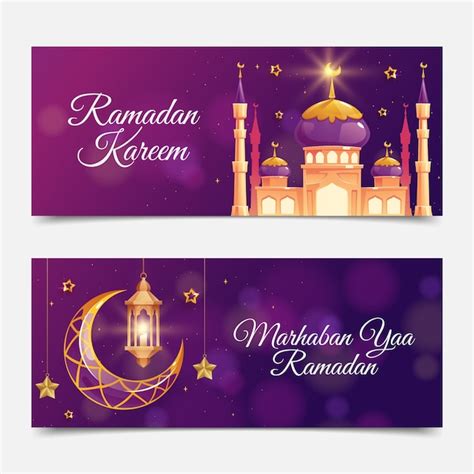 Free Vector Realistic Ramadan Horizontal Banner Set