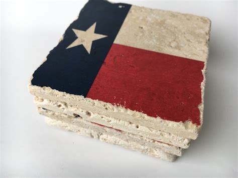 Texas State Flag Natural Stone Coasters Set Of 4 With Full Etsy