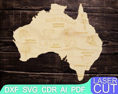 Map Of Australia Laser Cut Files Svg Dxf Cdr Vector Map Cnc Etsy