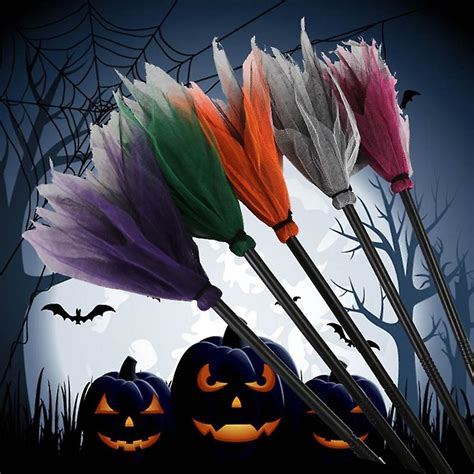 Kuku Halloween Witch Broom Wizard Flying Mesh Tulle Broomstick With