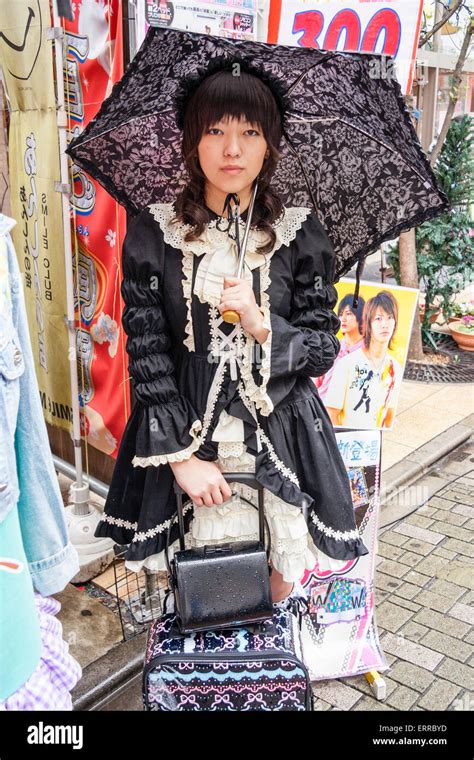 Harajuku Tokyo Japanese Young Woman Dressed In Goth Lolita Style In