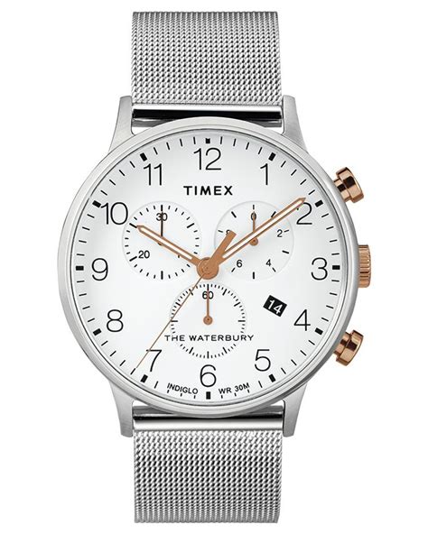 Timex Watch Waterbury Classic Chronograph Mm Stainless Steel Mesh Band Steel Stainless Steel