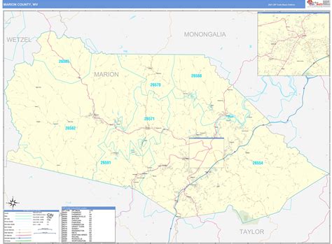 Marion County, WV Zip Code Wall Map Basic Style by MarketMAPS - MapSales