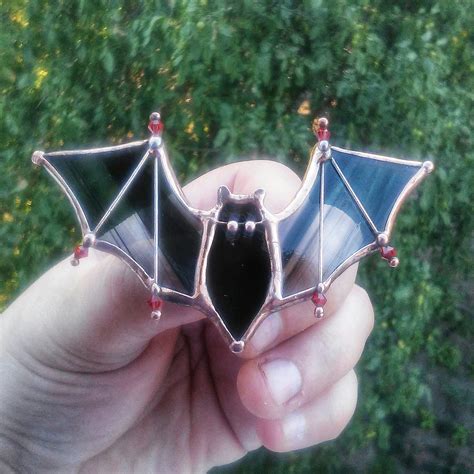 Halloween Jewelry Black Bat Brooch Stained Glass Brooch Etsy Glass