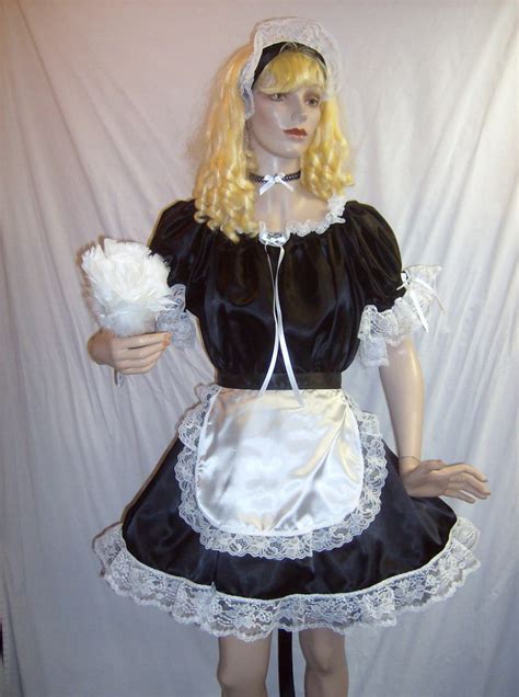 Pc Adult Black Satin French Maid Costume Sexy Sissy Dress And Etsy
