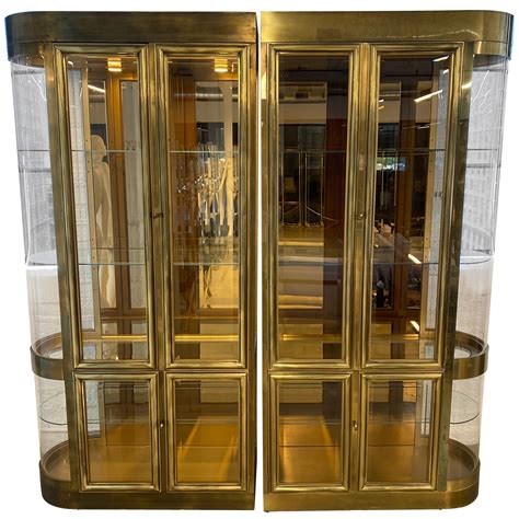Two Modern Black Lacquered Brass Curio Display Cabinets By Mastercraft For Sale At 1stdibs