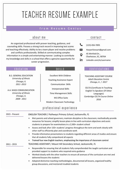 English teacher resume sample inspires you with ideas and examples of what do you put in the objective, skills, responsibilities and duties. Resume Template for Teachers Unique Teacher Resume Samples ...