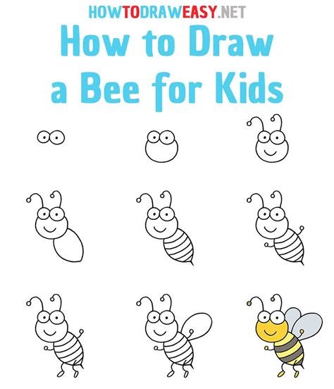 How To Draw A Bee Step By Step Drawing Lessons For Kids Easy