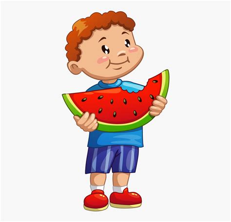 Boy Eating Watermelon Cartoon Free Transparent Clipart Clipartkey