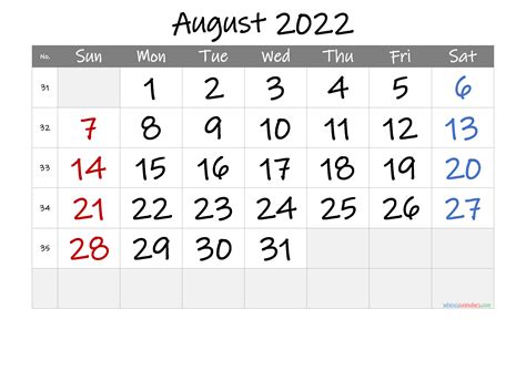 Free Printable August 2022 Calendar Printable Calendar 2023