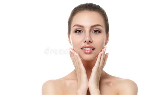 Portrait Of Young Beautiful Woman Touching Her Face Stock Image Image