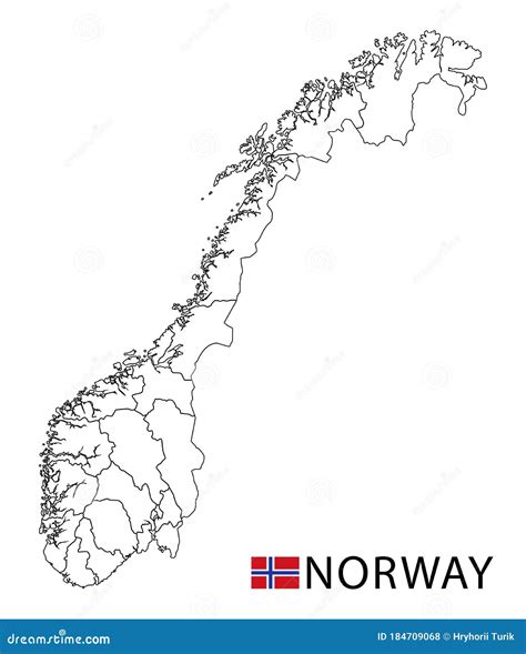 Norwegia Mapa Czarno Biała Szczegółowe Regiony Konspektu Kraju