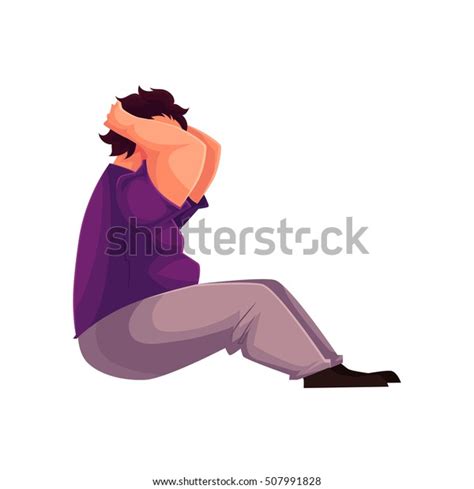 Fat Man Doing Sit Ups Cartoon Vector Illustration Isolated On White Background Obese Chubby