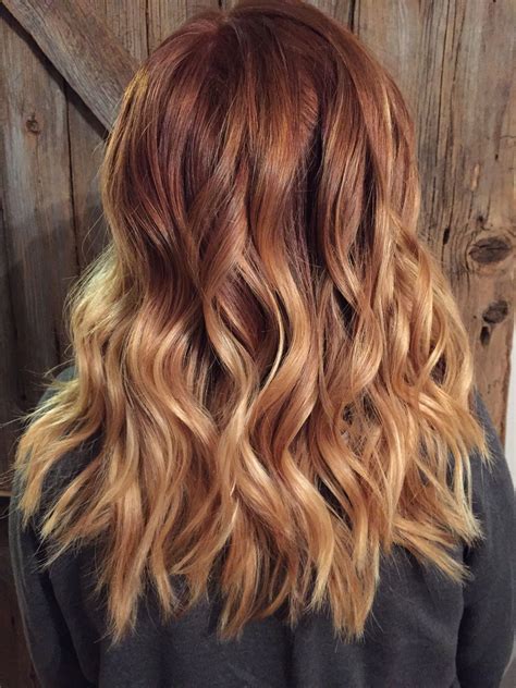 Copper Red To Blonde Ombr With Balayage Highlights Red Blonde Hair