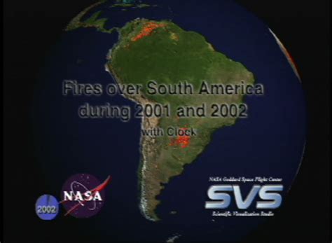 Nasa Svs Fires Over South America During 2001 And 2002 With Clock