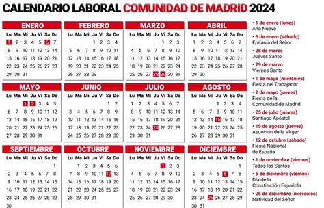 Calendario Laboral De La Comunidad De Madrid 2024 Consulta Todos Los
