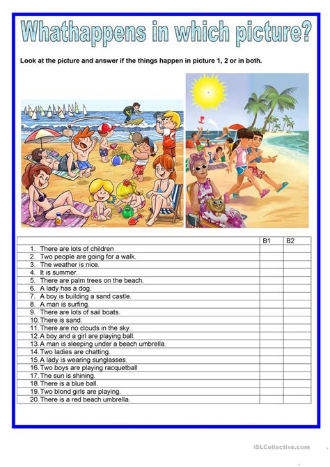 Picture description - Beach - English ESL Worksheets for ...