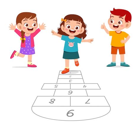Premium Vector Happy Cute Little Kid Boy And Girl Play Hopscotch