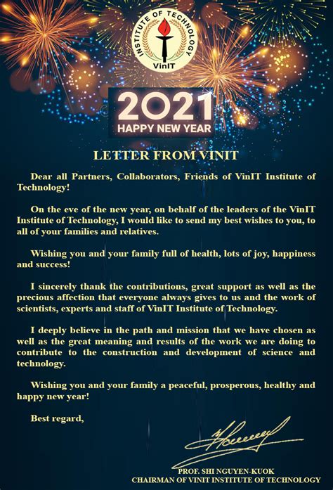Happy New Year Letter From Vinit Vinit Institute Of Technology Vinit