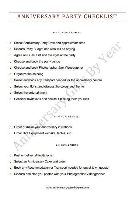 50th Wedding Anniversary Party Planning Checklist
