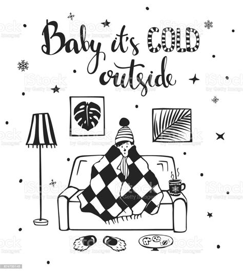 Baby Its Cold Outside Handwritten Quote Cute Humor Winter Card With