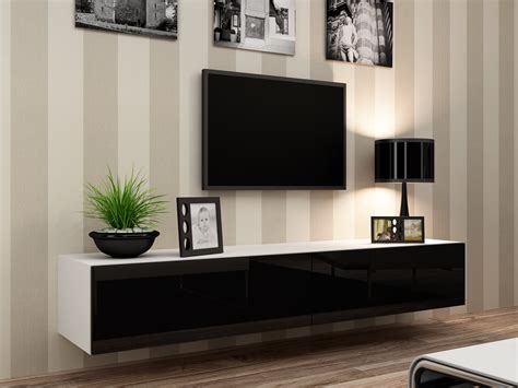 Vigo White Black Floating Modern 71 High Gloss Tv Stand For Tvs Up