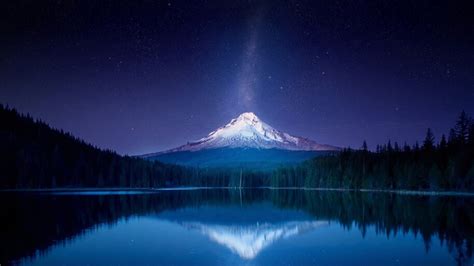 Mountain Landscape Lake Scenery Night Sky Stars 4k