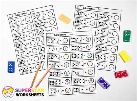 Subtraction Dominos Worksheets - Superstar Worksheets