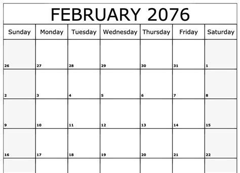 February 2076 Calendar Free Blank Printable With Holidays