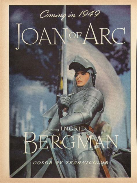 Adventure, biography, drama, history, war. Ingrid Bergman in Joan of Arc movie ad 1948
