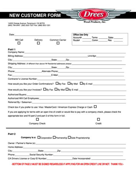 New Customer Form Template Hq Printable Documents Gambaran