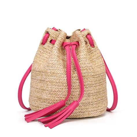 casual straw summer bucket bag purse weave purse handbag fringe bohemian bag pouch lby2018 top
