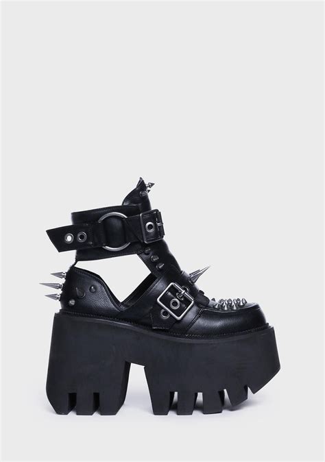 Widow Cutout Vegan Leather Stud Platform Boots Black Dolls Kill