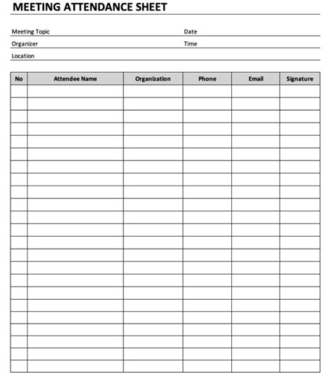 Meeting Attendance Sheet The Spreadsheet Page