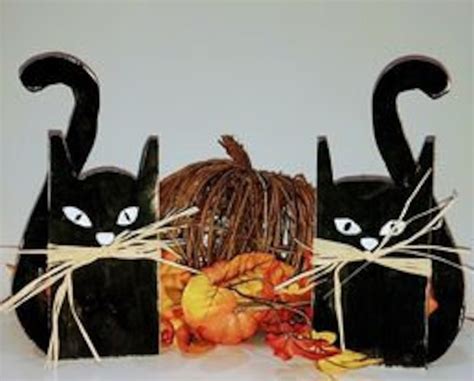 Halloween Cat Decoration Black Cat Wood Cat Table Mantel Etsy Uk