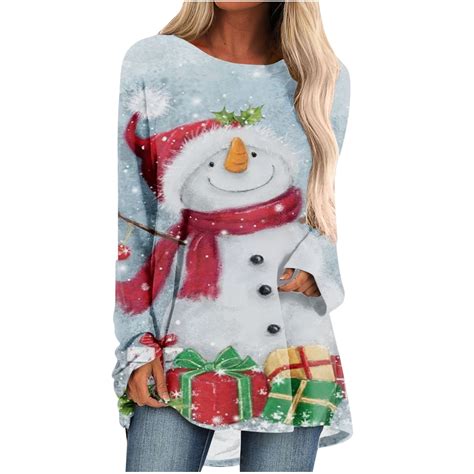 Xflwam Long Sleeve Christmas Shirts For Women Xmas Tree Santas Claus