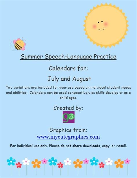 Summer Speech Language Practice Speech And Language Speech Language