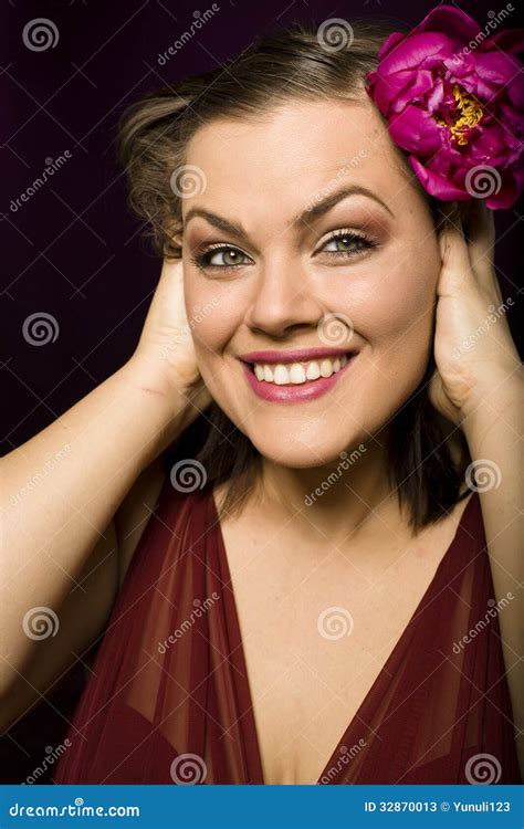 portrait of beauty brunette woman with flower in her hair stock image image of closeup bright