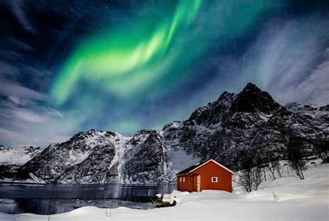 Northern Lights In Norway Lofoten Svoelver Aurora Borealis Over A