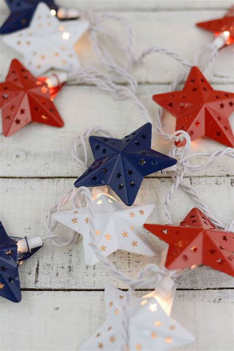 Fourth Of July Red White And Blue Metal Star String Lights 6 Feet