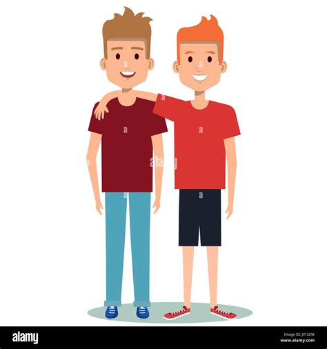 Two Boys Hugging Best Friends Happy Smiling Vector Illustration Stock