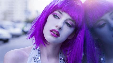 1920x1080 1920x1080 Women Model Purple Hair Dyed Hair Long Hair Face