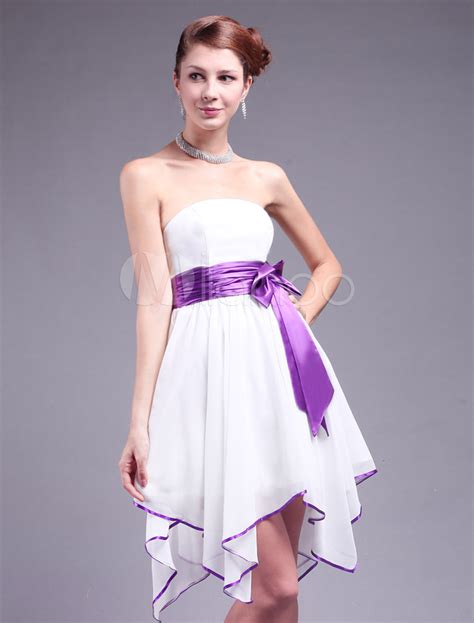 Ivory Chiffon Strapless Knee Length Prom Dress