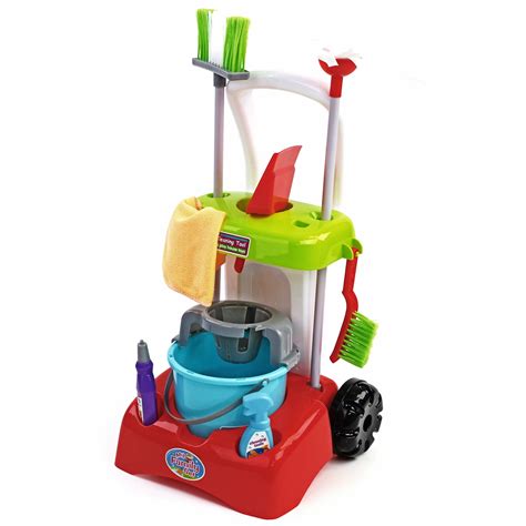 Play Brainy Deluxe Kids Cleaning Cart Playset Toy For Boys And Girls