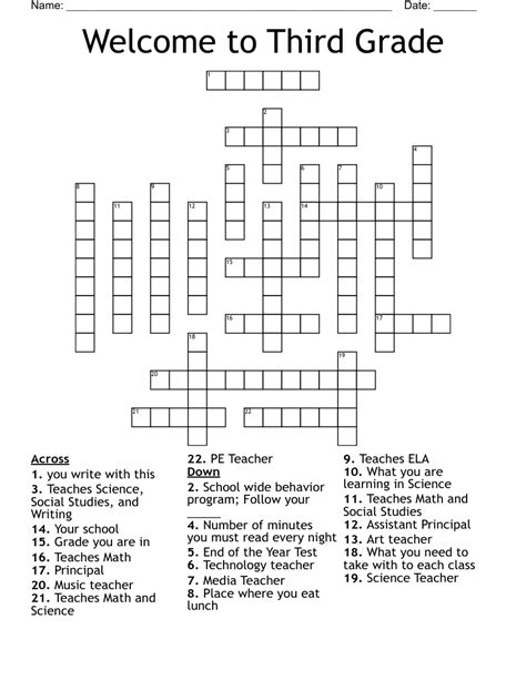 3rd Grade Crossword Puzzles