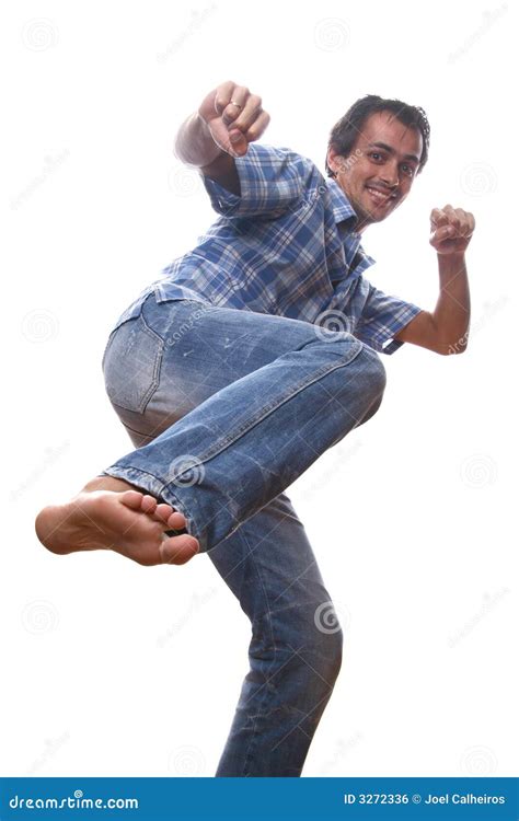 Man Kicking Stock Photo Image Of Serious Human Shirt