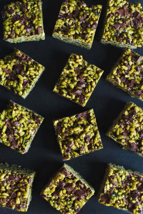 Cookies, brownies, and more treats from cooking light magazine. Matcha Black Sesame Rice Krispie Treats with Chocolate ...