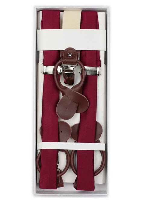 Satin Finish Fabric Suspenders In Burgundy Bows N