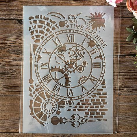 A4 29cm Vintage Clock Time Brick Wall Diy Layering Stencils Painting